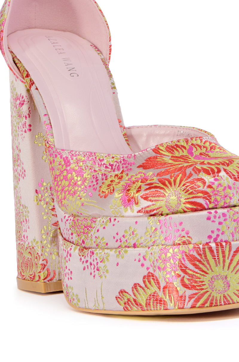 AZALEA WANG ZIPPORAH PINK BROCADE PLATFORM SANDAL