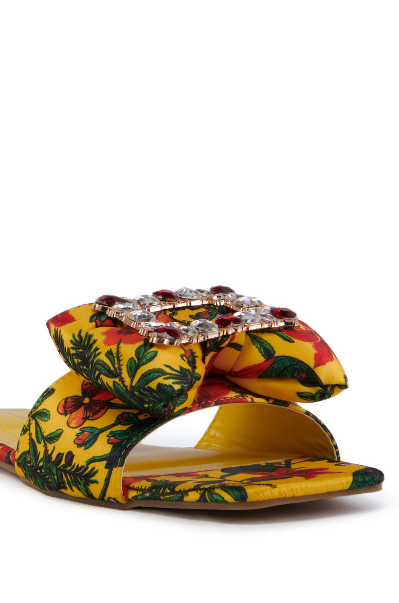 AZALEA WANG KESTRELL YELLOW FLORAL RHINESTONE BUCKLE SANDAL