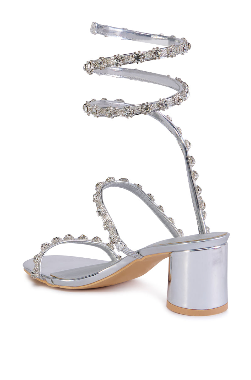 AZALEA WANG EMILIANO SILVER COIL WRAP SANDAL