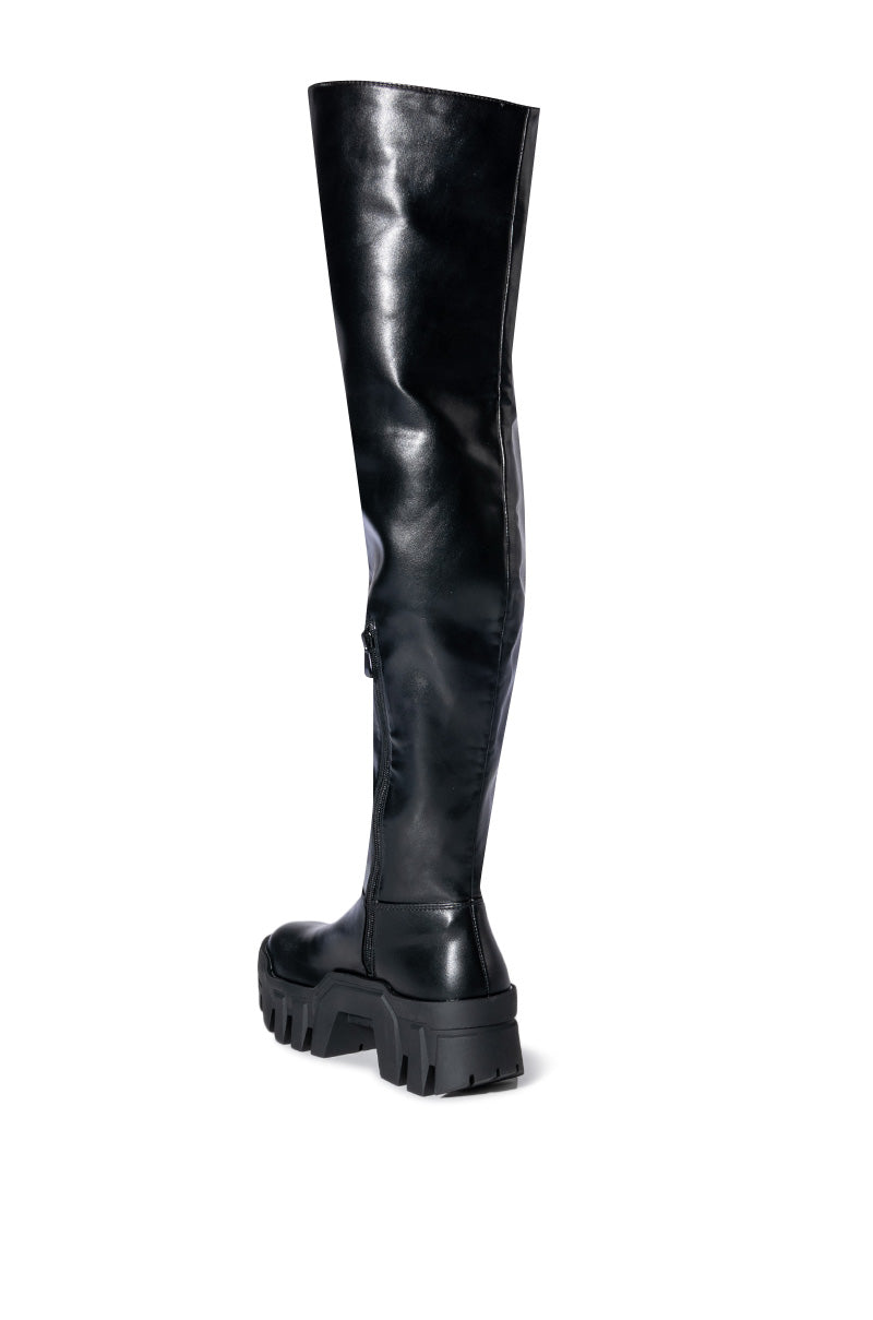 AZALEA WANG SUSIE THIGH HIGH FLATFORM BOOT IN BLACK