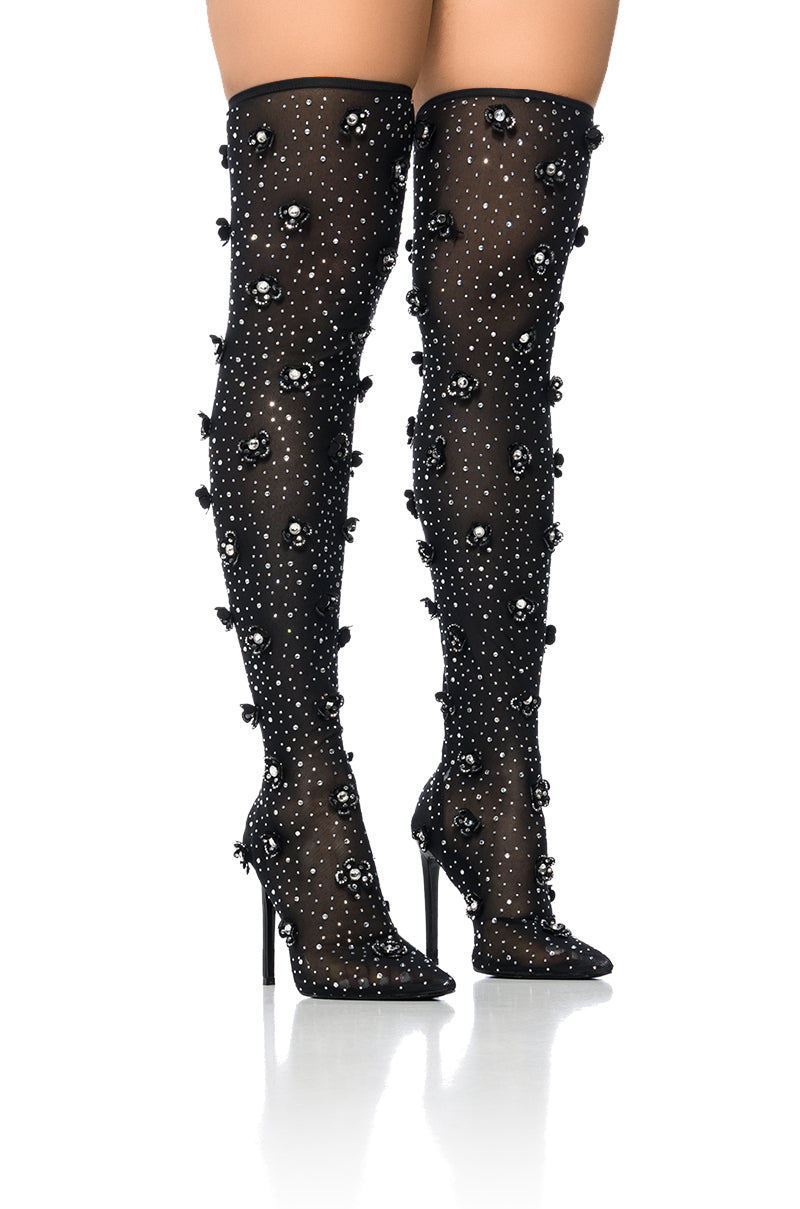 AZALEA WANG MARLOWE BLACK EMBELLISHED MESH BOOT