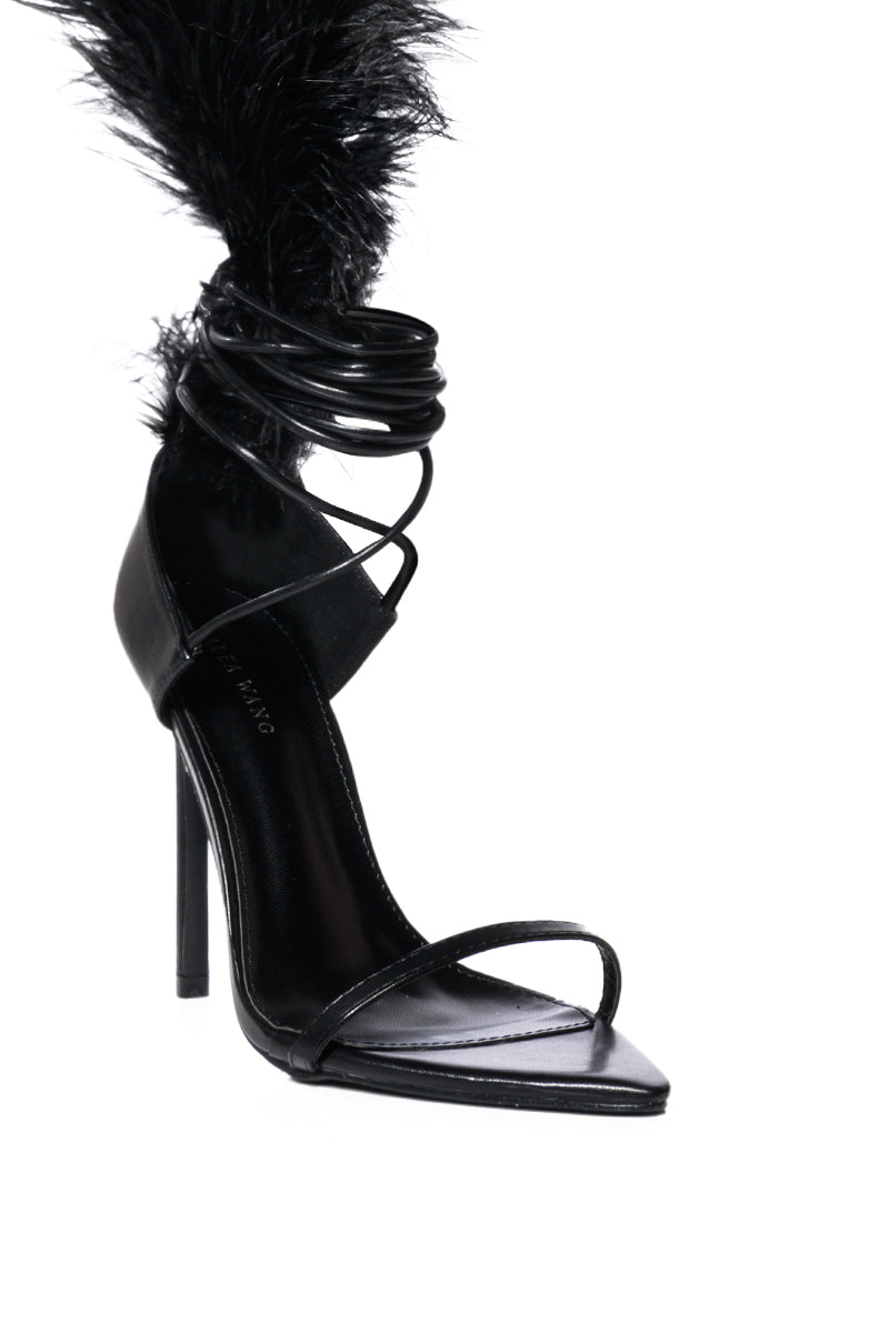 AZALEA WANG CLEASBY FEATHER SANDAL IN BLACK