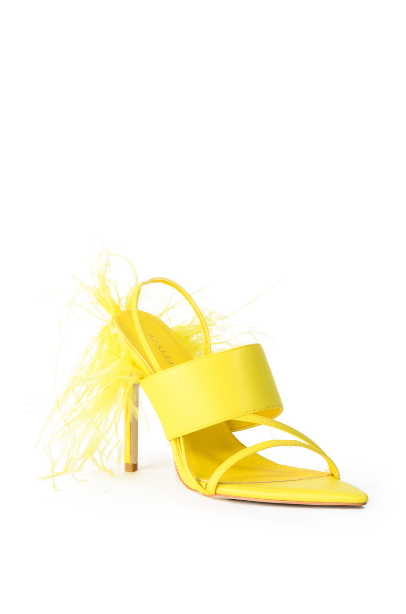 AZALEA WANG CHICK FEATHER DECOR POINTED TOE SANDAL IN YELLOW