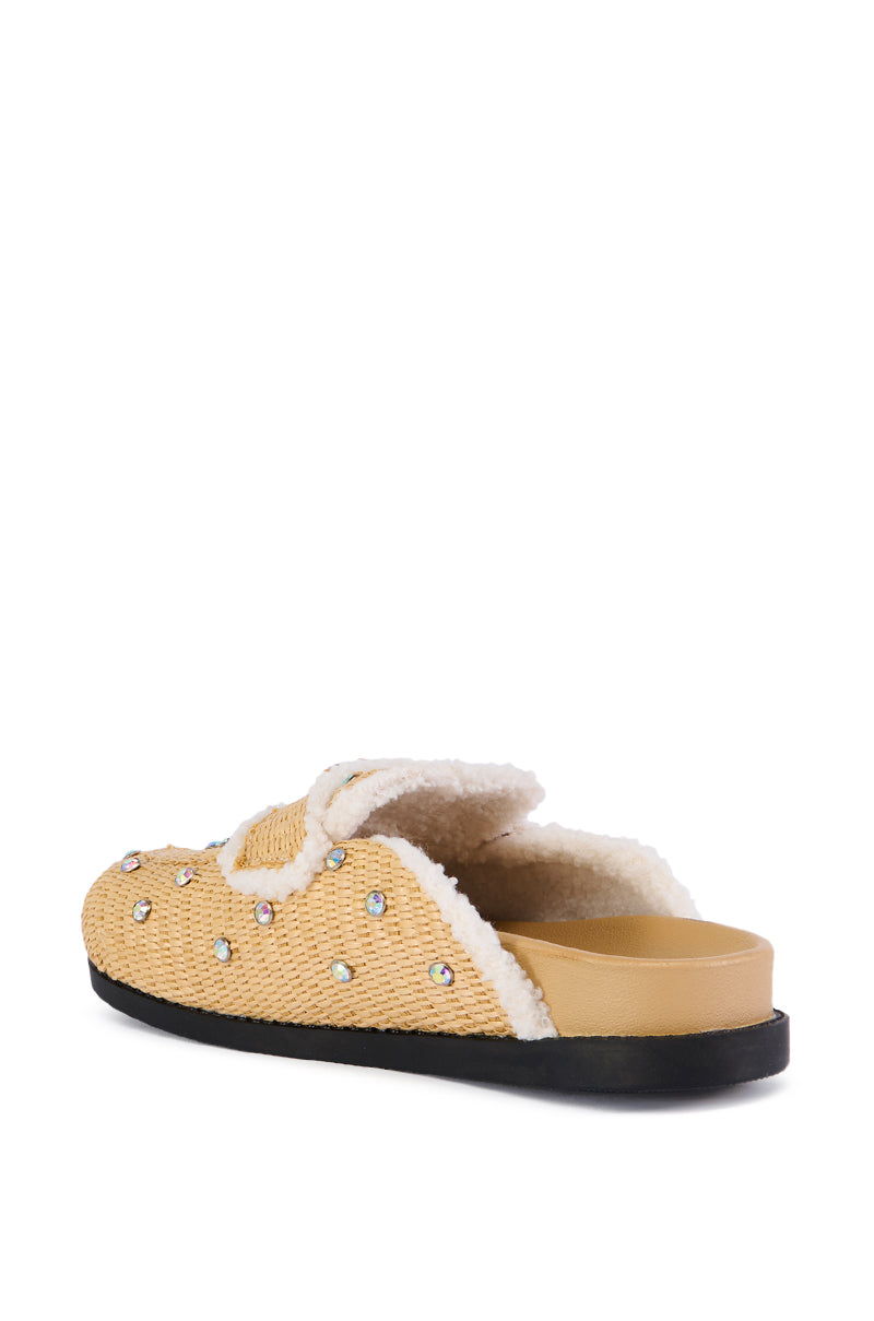 AZALEA WANG KORYNN BEIGE EMBELLISHED RAFIA FLAT