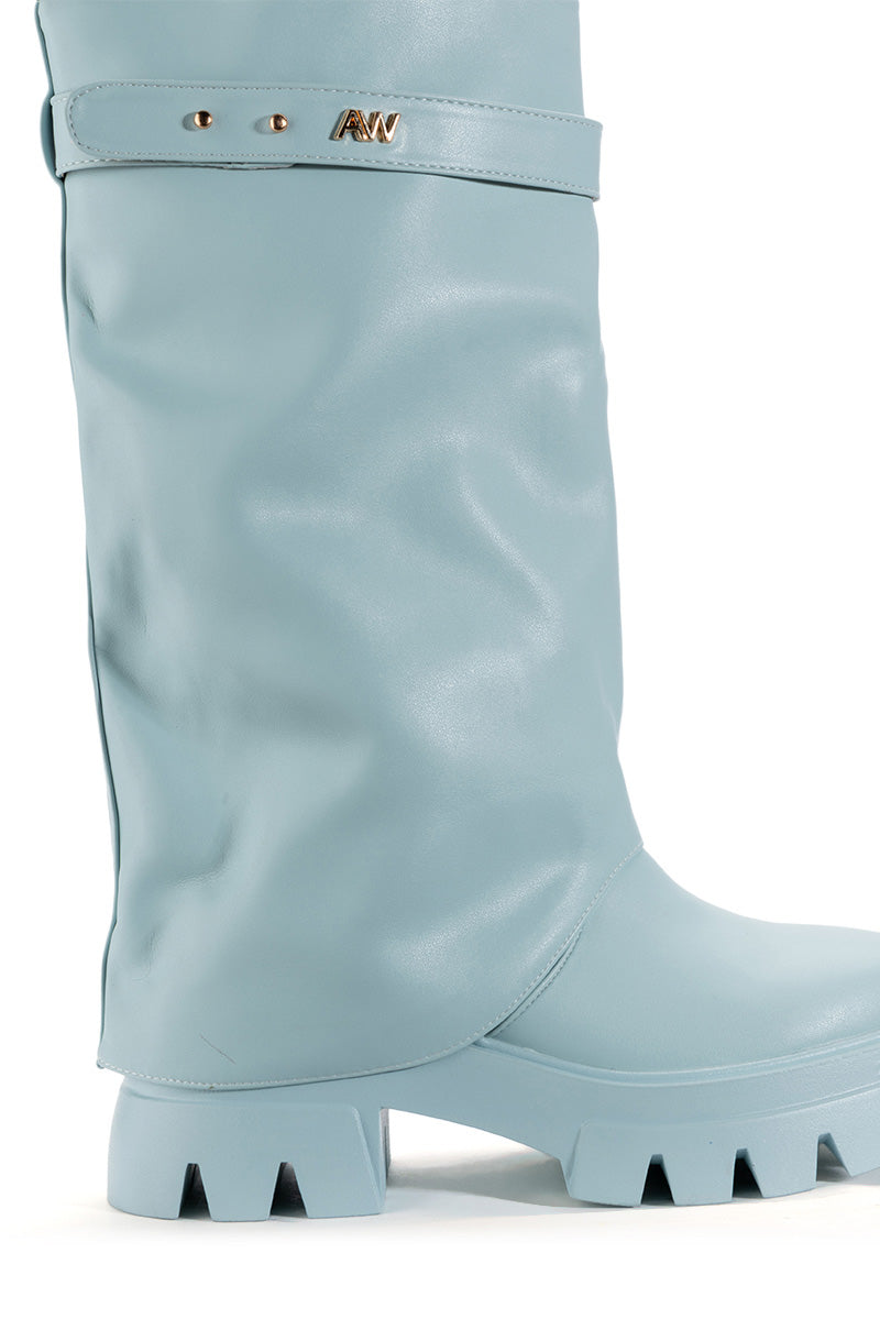 AZALEA WANG JET FOLD OVER FLATFORM BOOT IN BLUE