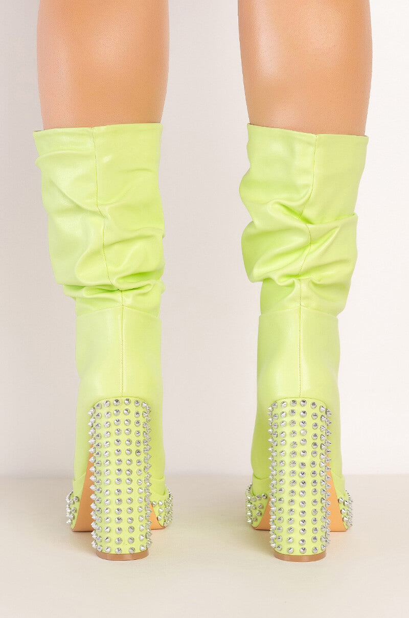 AZALEA WANG NATURE SLOUCH STUD BOOTIE IN GREEN