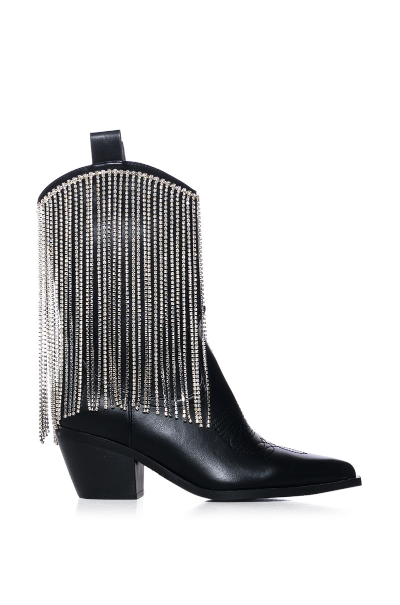 AZALEA WANG ALEXANDRITE FRINGE DRIP BLACK WESTERN BOOTIE