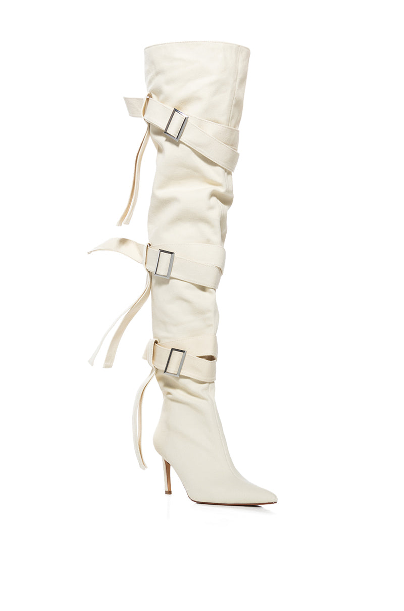 AZALEA WANG RICHMOND CREAM UTILITY STRAPPY BOOT