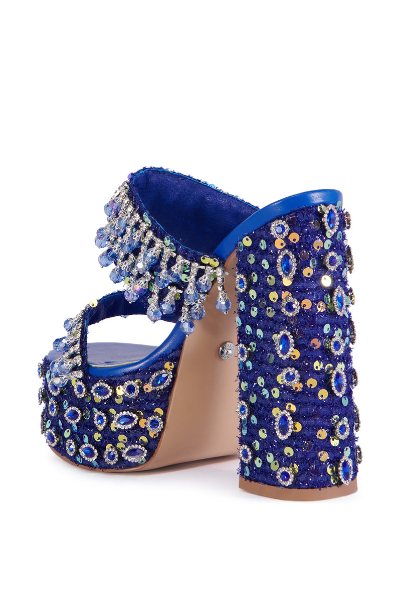 AZALEA WANG AERILYN BLUE EMBELLISHED PLATFORM HEEL