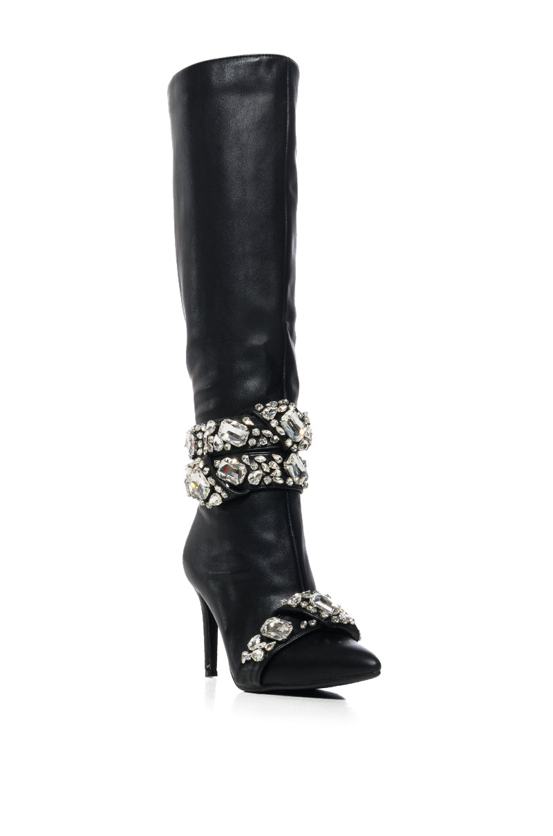 AZALEA WANG ALONZA BLACK DIAMOND EMBELLISHED BOOT