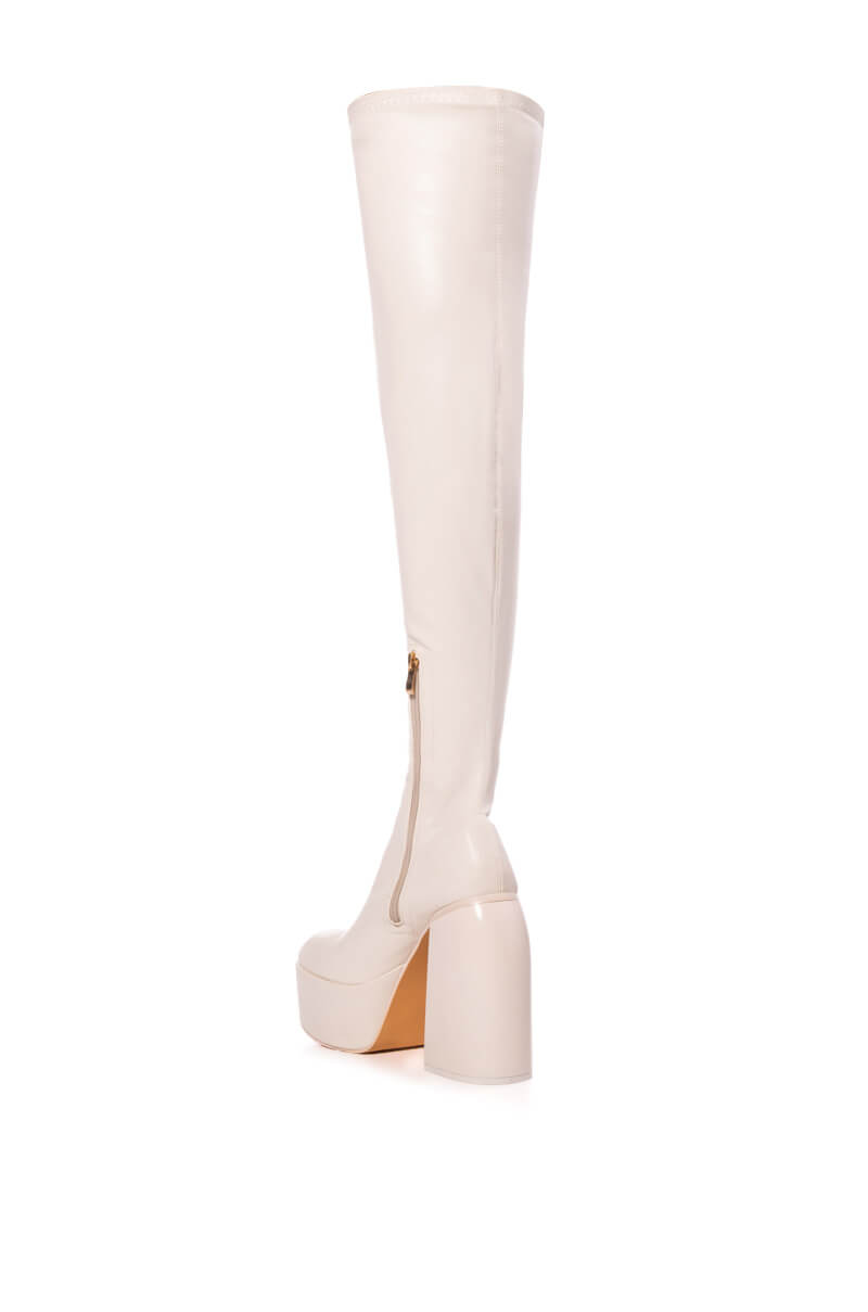 JELENA OVER THE KNEE PU CHUNKY BOOT IN CREAM