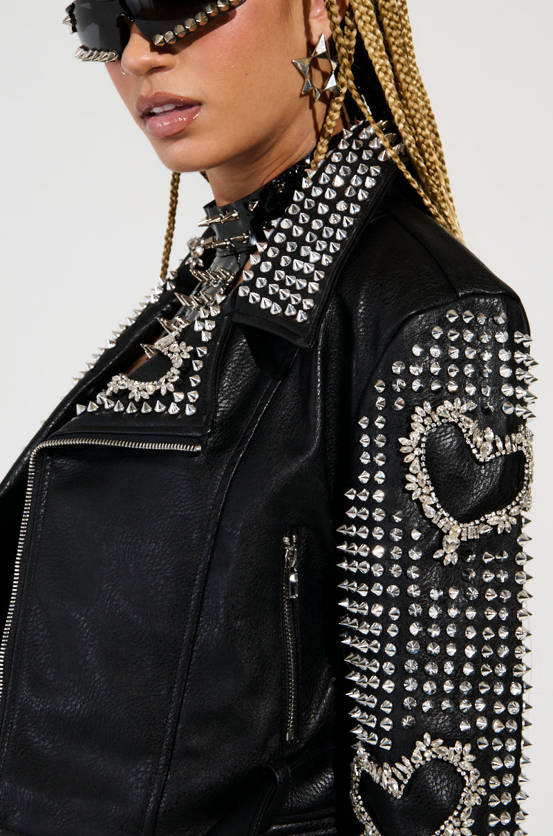 HEARTBREAK PART II EMBELLISHED MOTO IN BLACK