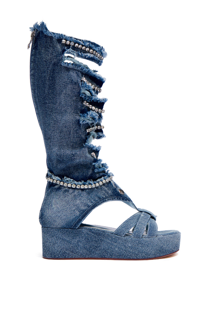 AZALEA WANG CHIDI DENIM AND DIAMONDS GLADIATOR SANDAL