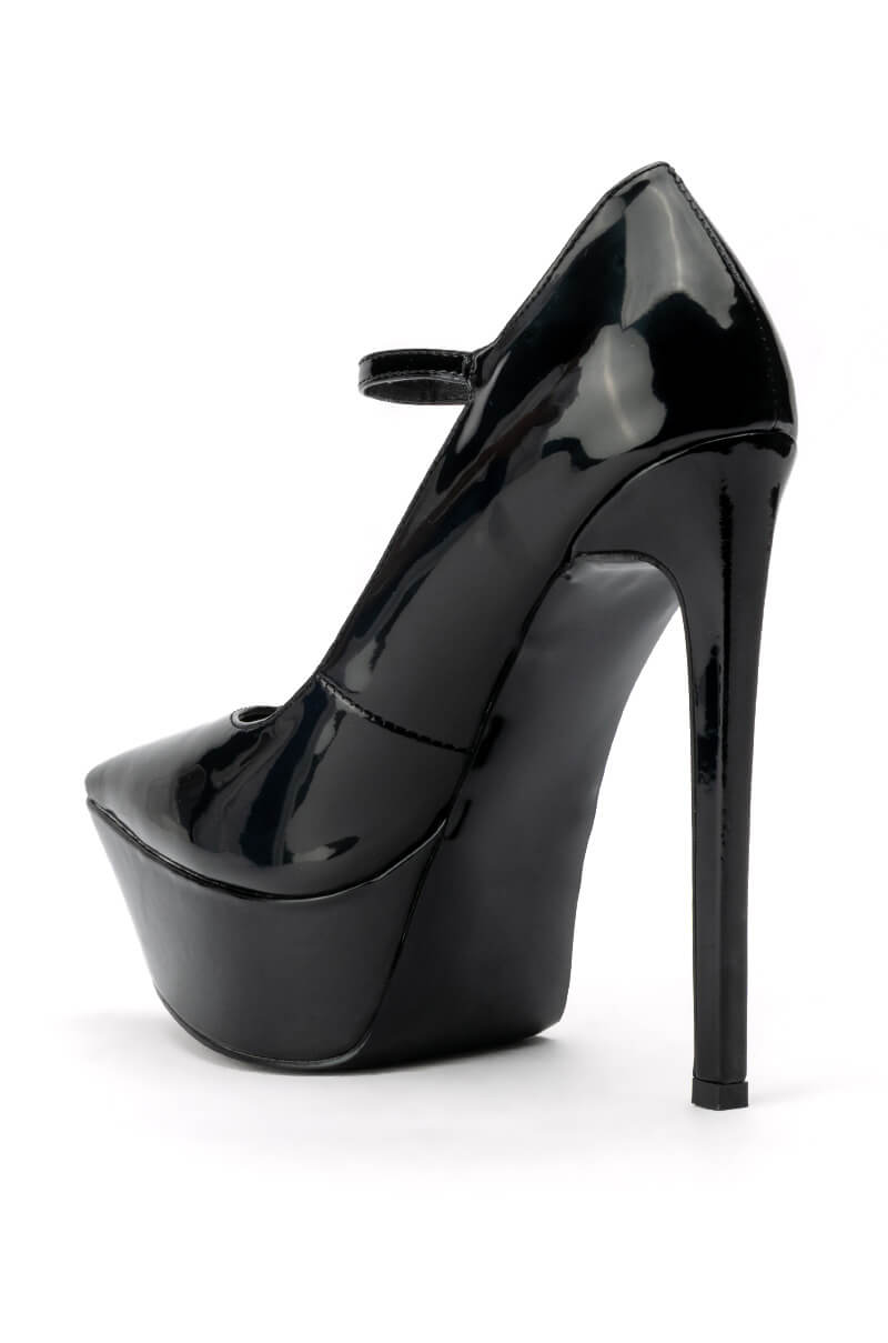 AZALEA WANG POWER PLATFORM STILETTO PUMP IN BLACK PATENT