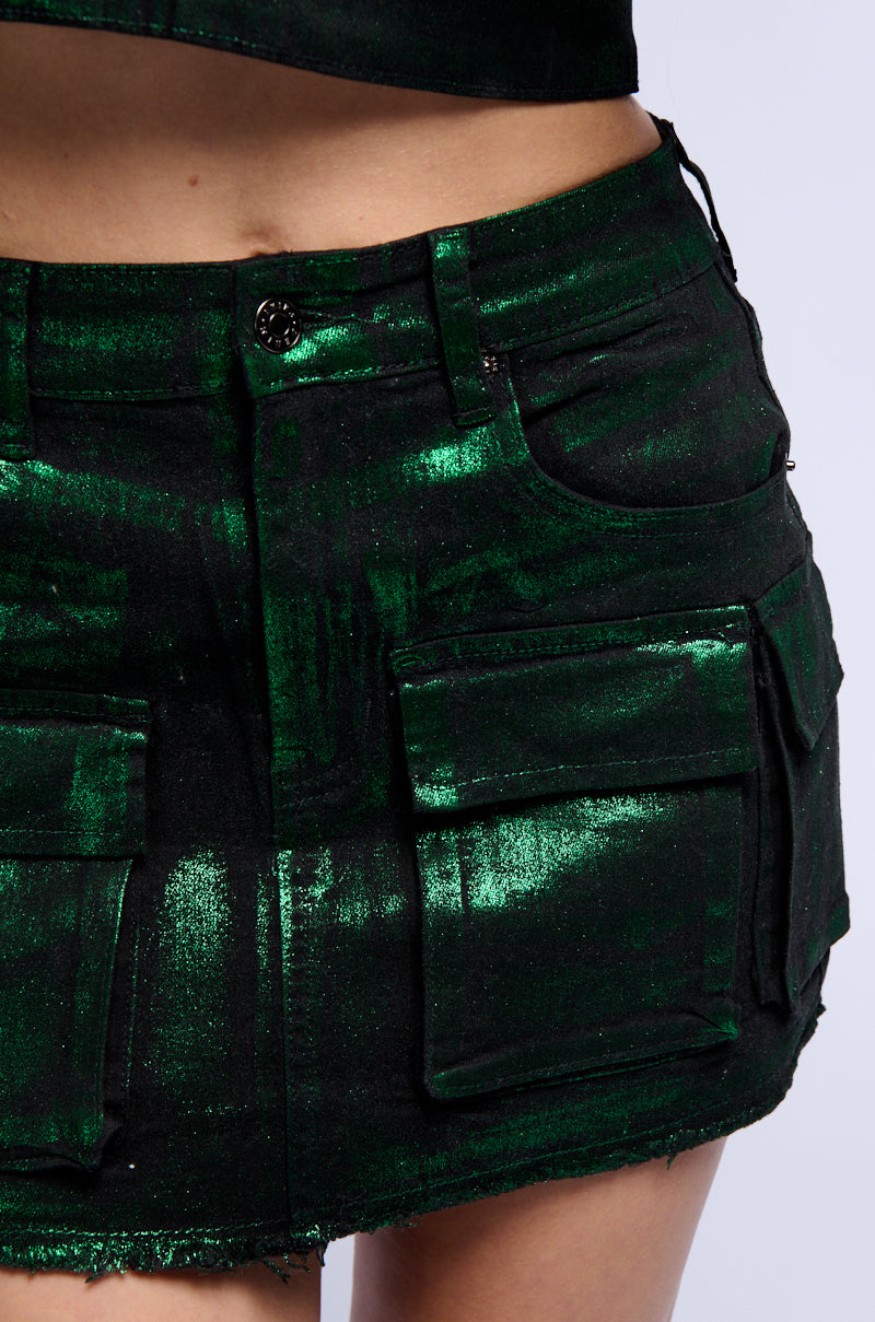 KAROLINA METALLIC GREEN MINI CARGO SKIRT