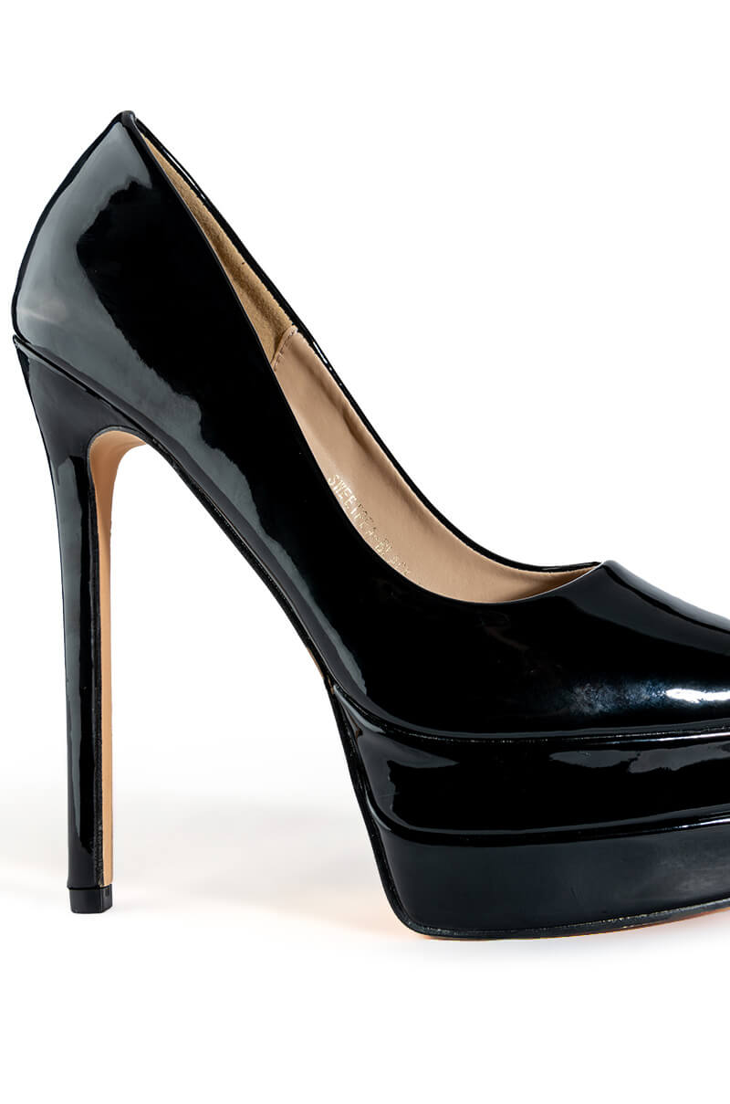 AZALEA WANG SWEETPEA PATENT STILETTO PLATFORM PUMP IN BLACK