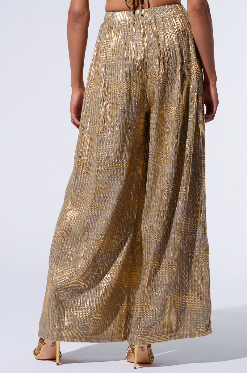 JUST LIKE MAGIC METALLIC KNIT WIDE LEG PANT IN GREEN MULTI