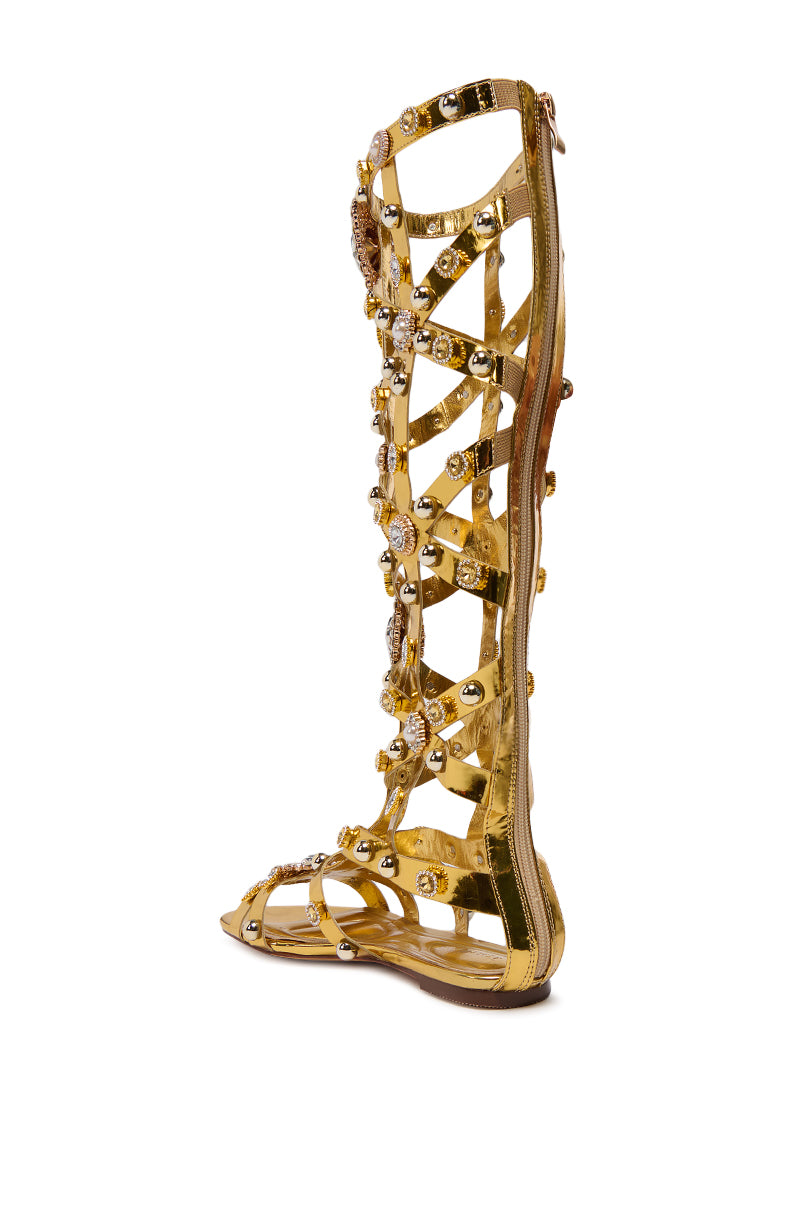 AZALEA WANG CHRYSTOS GOLD CAGED GLADIATOR SANDAL