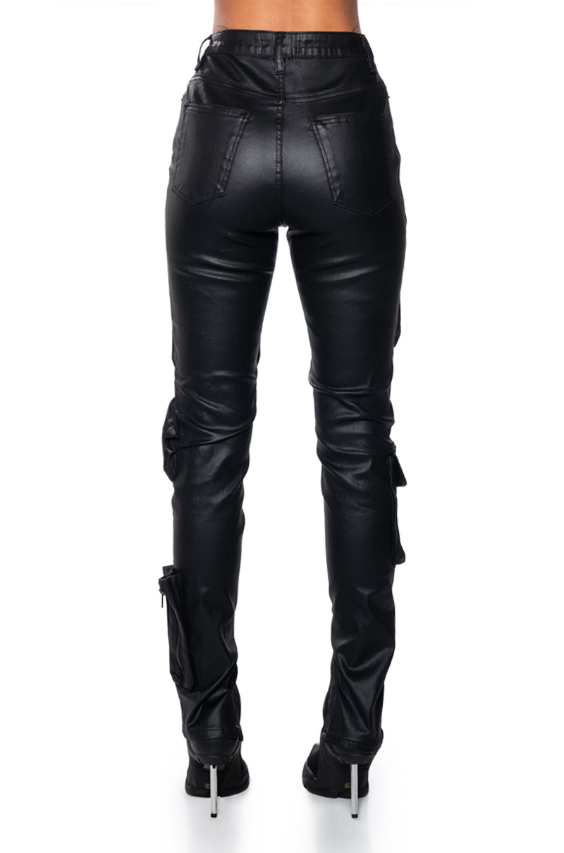 ONE STEP AT A TIME CARGO POCKET SKINNY VEGAN LEATHER