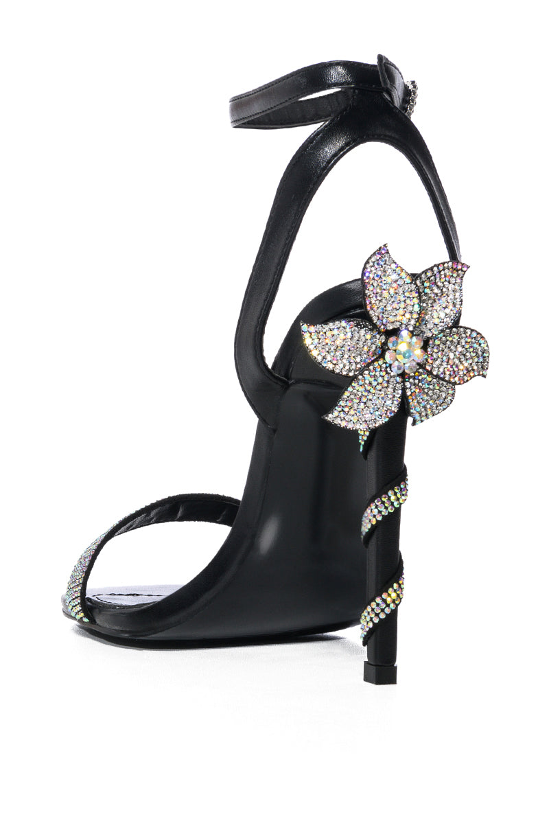 AZALEA WANG BALSAM EMBELLISHED FLOWER DECOR SANDAL IN BLACK