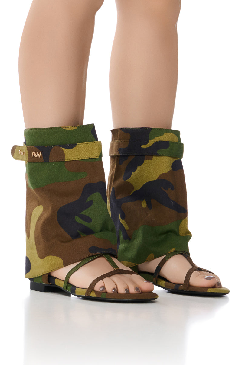 AZALEA WANG TORRE CAMO OPEN TOE SANDAL BOOT