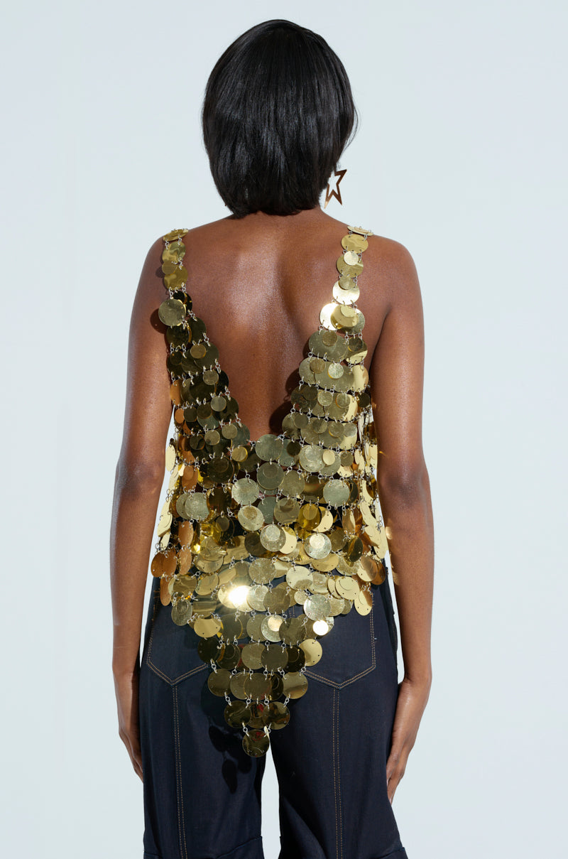 GET ME BODIED GOLD SEQUIN TOP