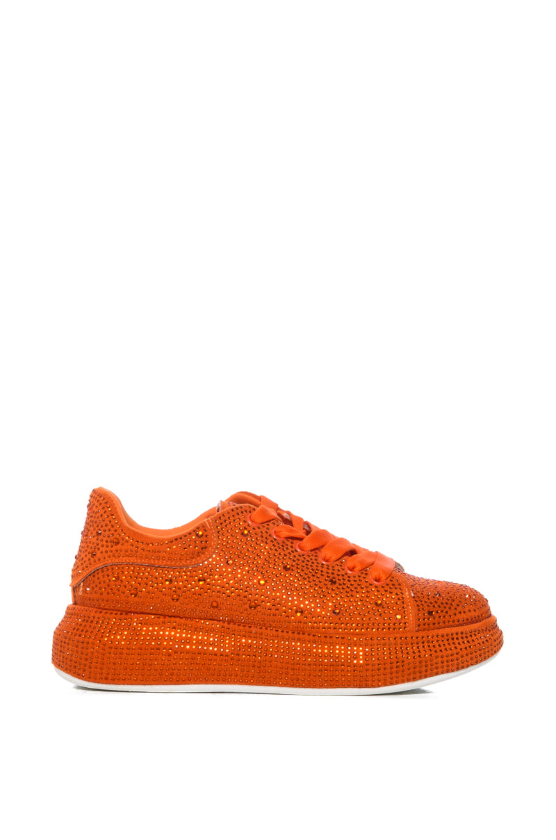 KINGDOM ORANGE BEDAZZLED FLATFORM SNEAKER