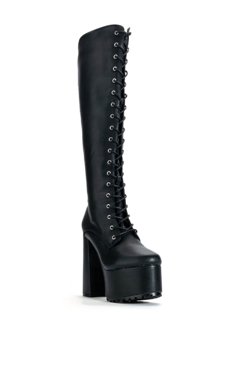 AZALEA WANG PRECIOUS CHUNKY LACE UP BOOT IN BLACK