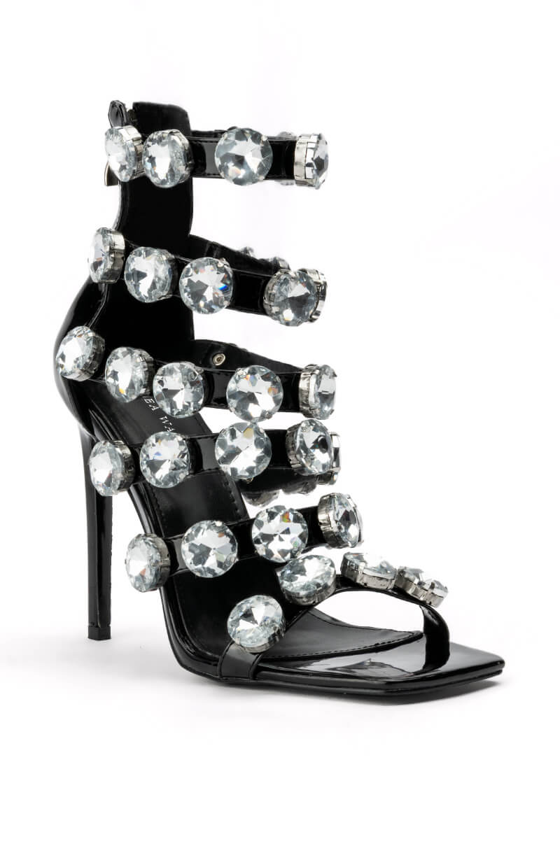 AZALEA WANG ICE STUDDED STILETTO SANDAL IN BLACK