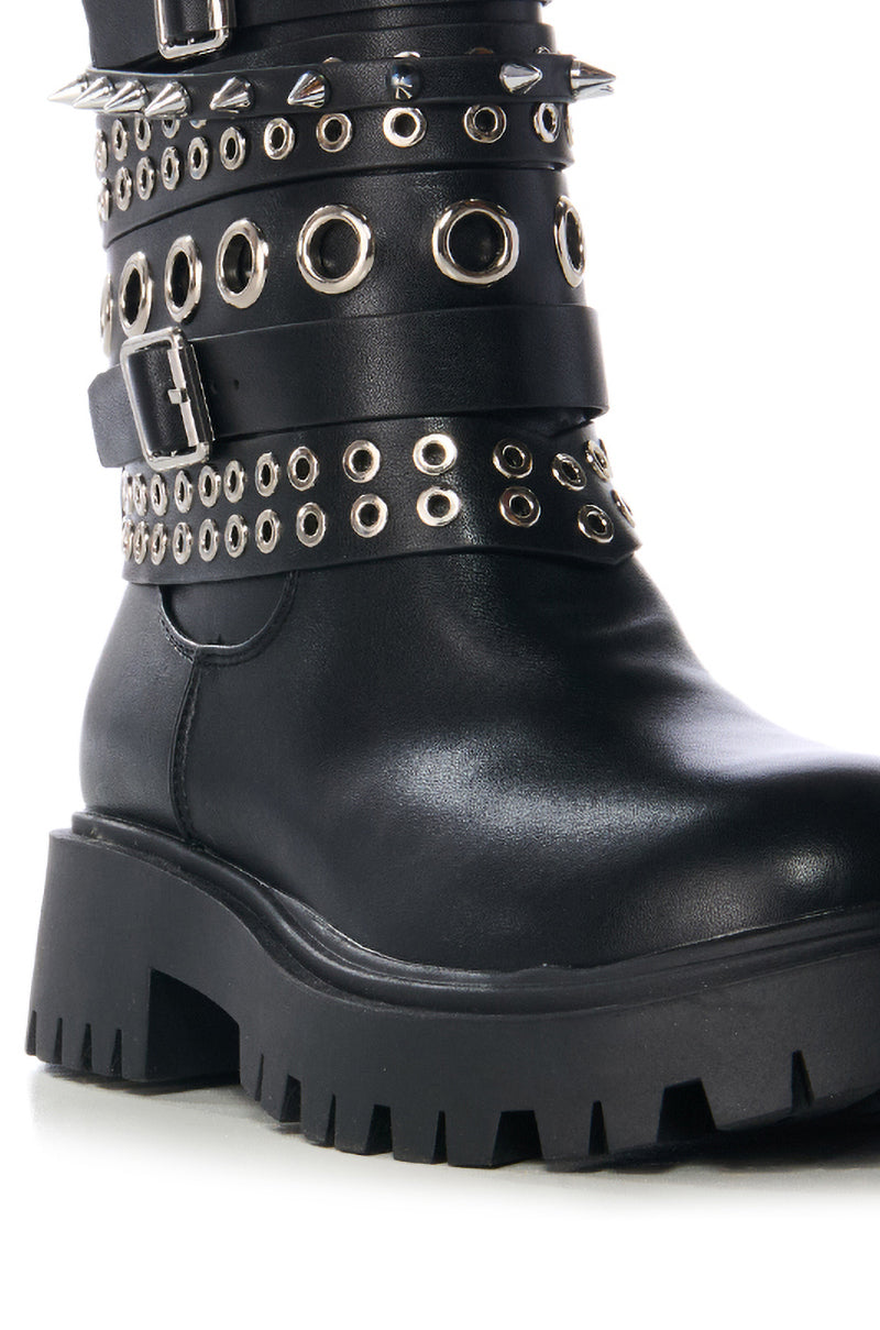 AZALEA WANG PRECISION BLACK HARDWARE EMBELLISHED BOOTIE