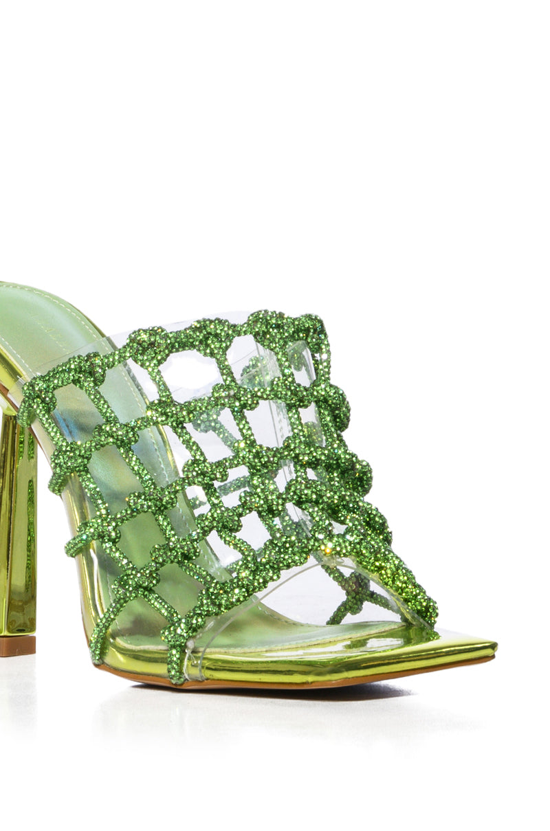 AZALEA WANG SNOWDROP EMBELLISHED KNOT WEB SANDAL IN GREEN