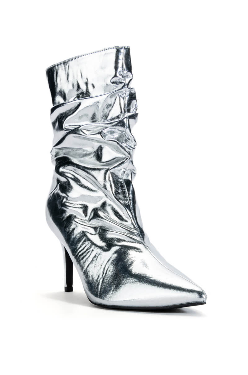 AZALEA WANG ARIELLA SCRUNCH STILETTO BOOTIE IN SILVER