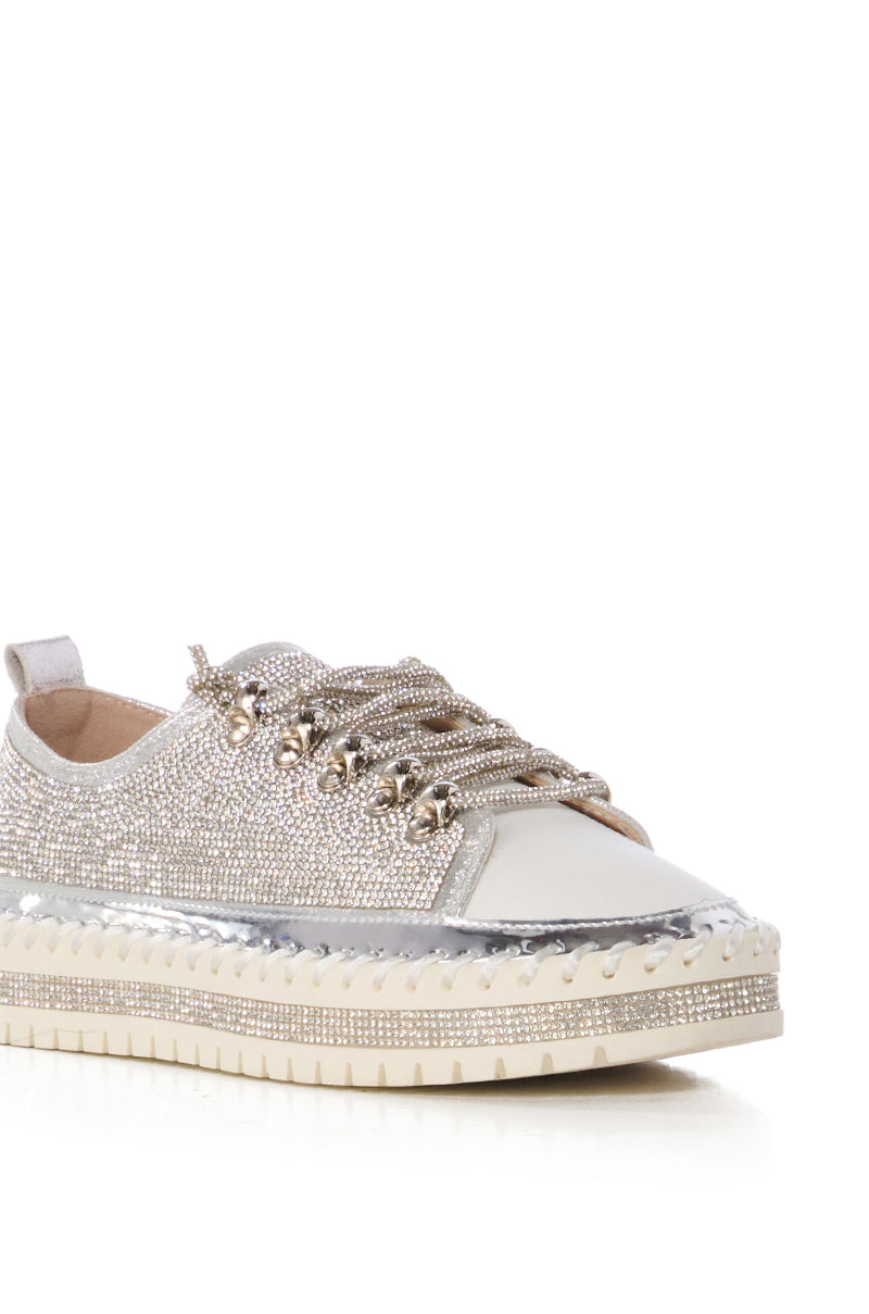 AZALEA WANG GRACELYNN SILVER LACE UP SPARKLE SNEAKER