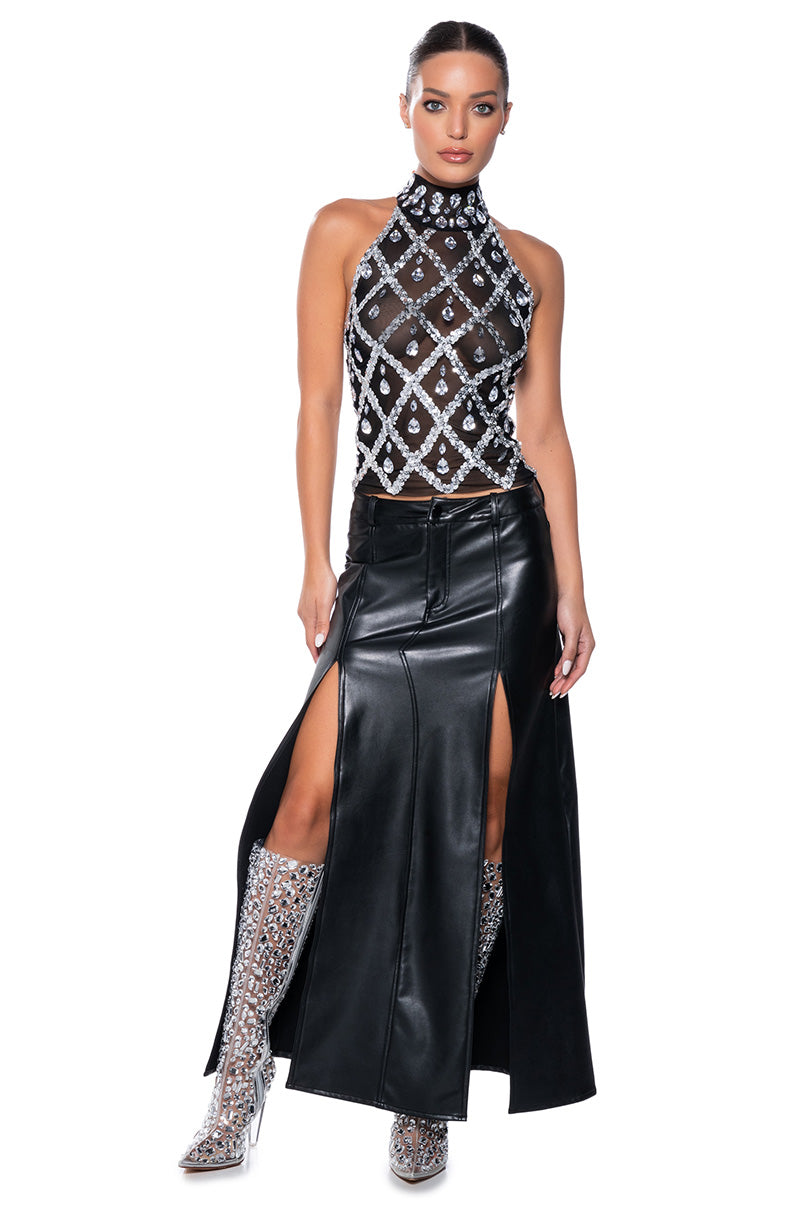 DIAMONDS ARE FOREVER MOCK NECK SLEEVELESS MESH TOP