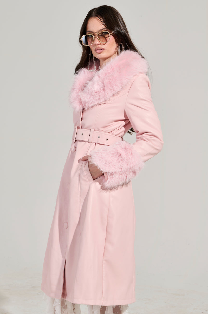 KAYA FUR LINED TRENCH IN LIGHT PINK