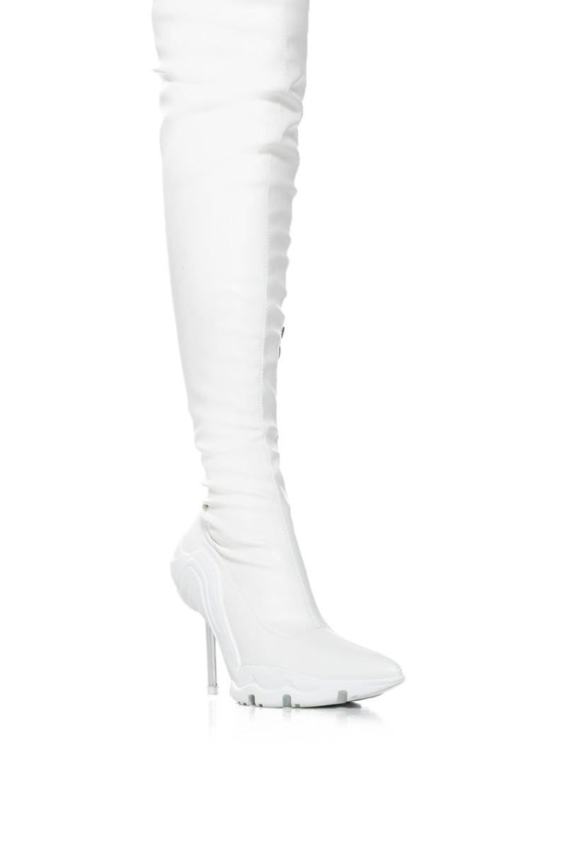 AZALEA WANG MCARTNEY STRETCH WHITE STILETTO BOOT