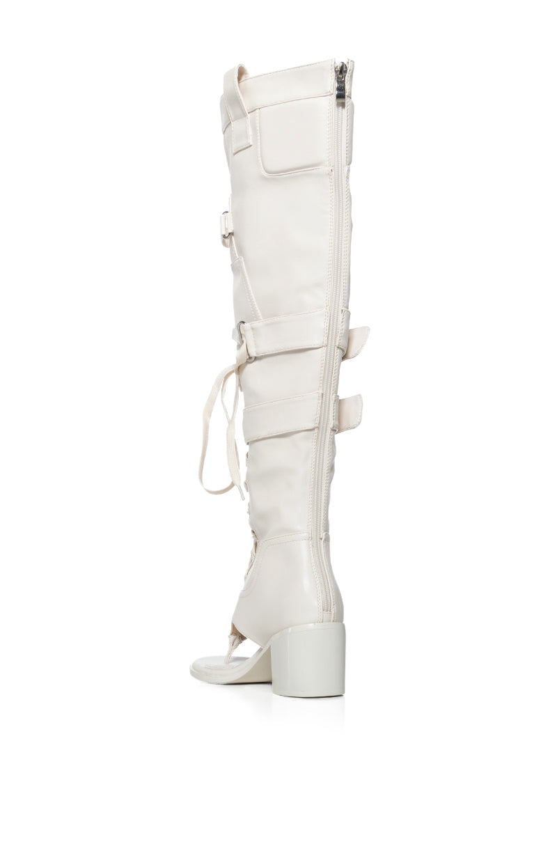 AZALEA WANG RHYSAND CREAM OPEN TOE SANDAL BOOT