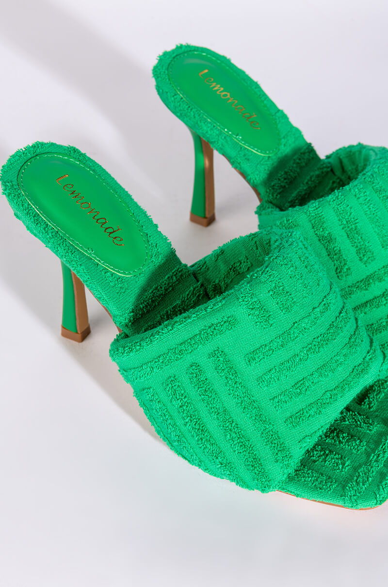 TERRY CLOTH STILETTO MULE IN GREEN