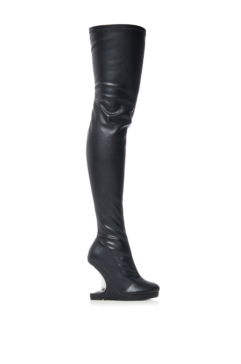 AZALEA WANG ITZEL BLACK BOOT WITH SILVER NOVELTY HEEL
