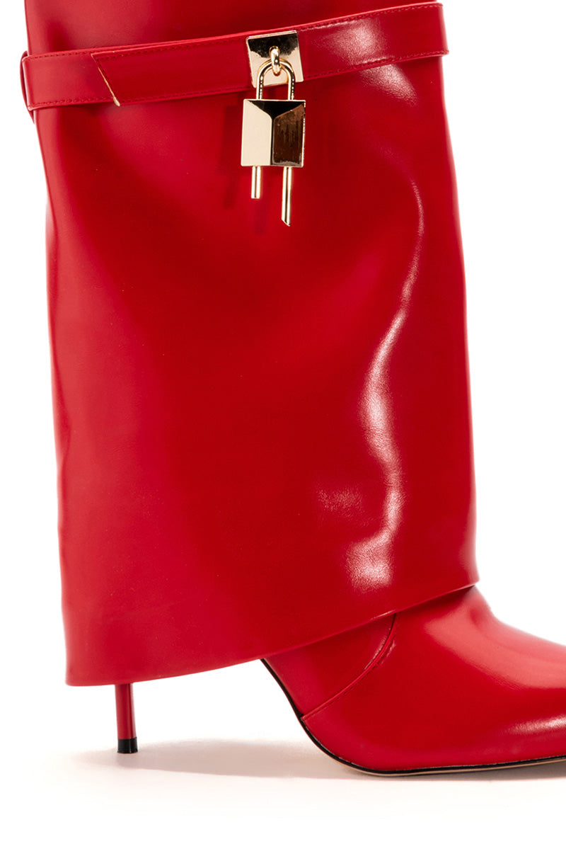 AZALEA WANG MINE FOLD OVER STILETTO BOOTIE IN RED