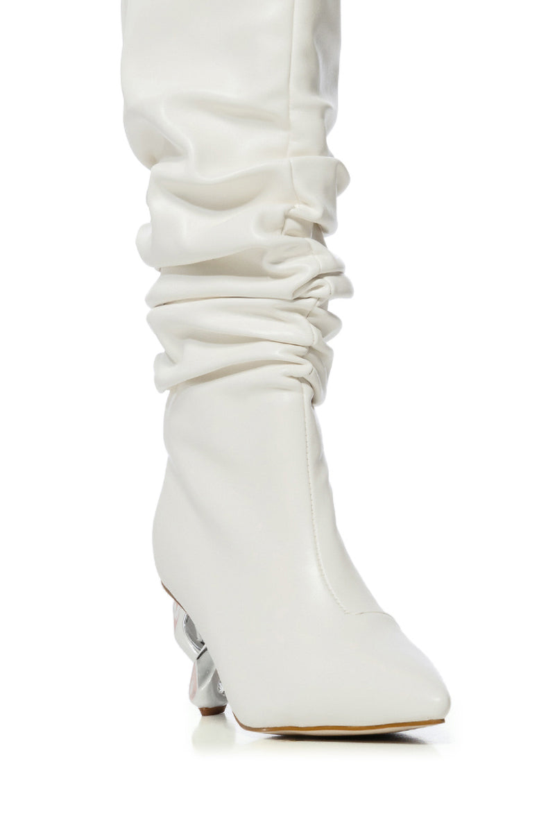 AZALEA WANG ROSIER WHITE BOOT WITH NOVELTY SILVER HEEL