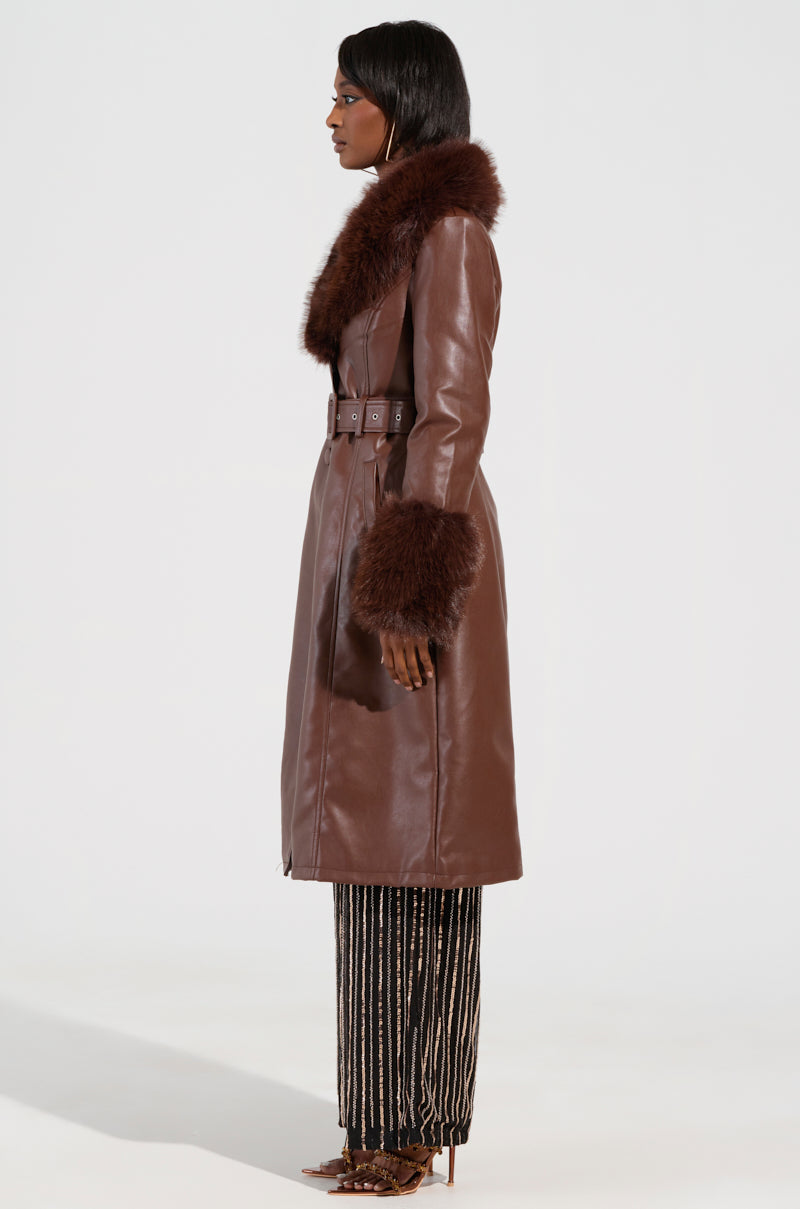 KAYA FUR LINED TRENCH IN BROWN