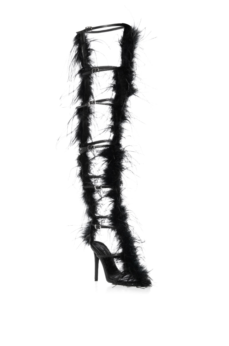 AZALEA WANG TRINITY BLACK STRAPPY FEATHER SANDAL