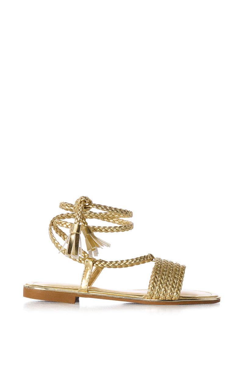 AZALEA WANG SHIZUKO GOLD METALLIC LACE UP SANDAL