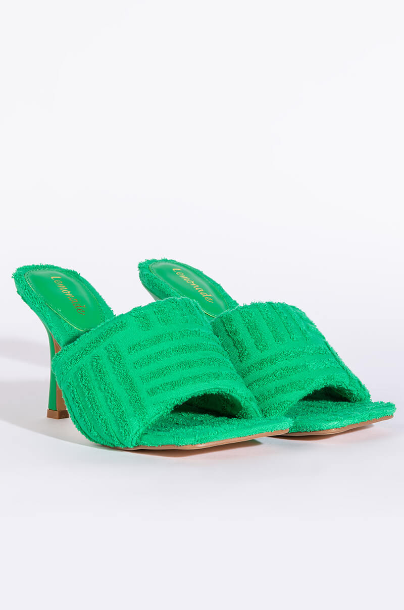 TERRY CLOTH STILETTO MULE IN GREEN