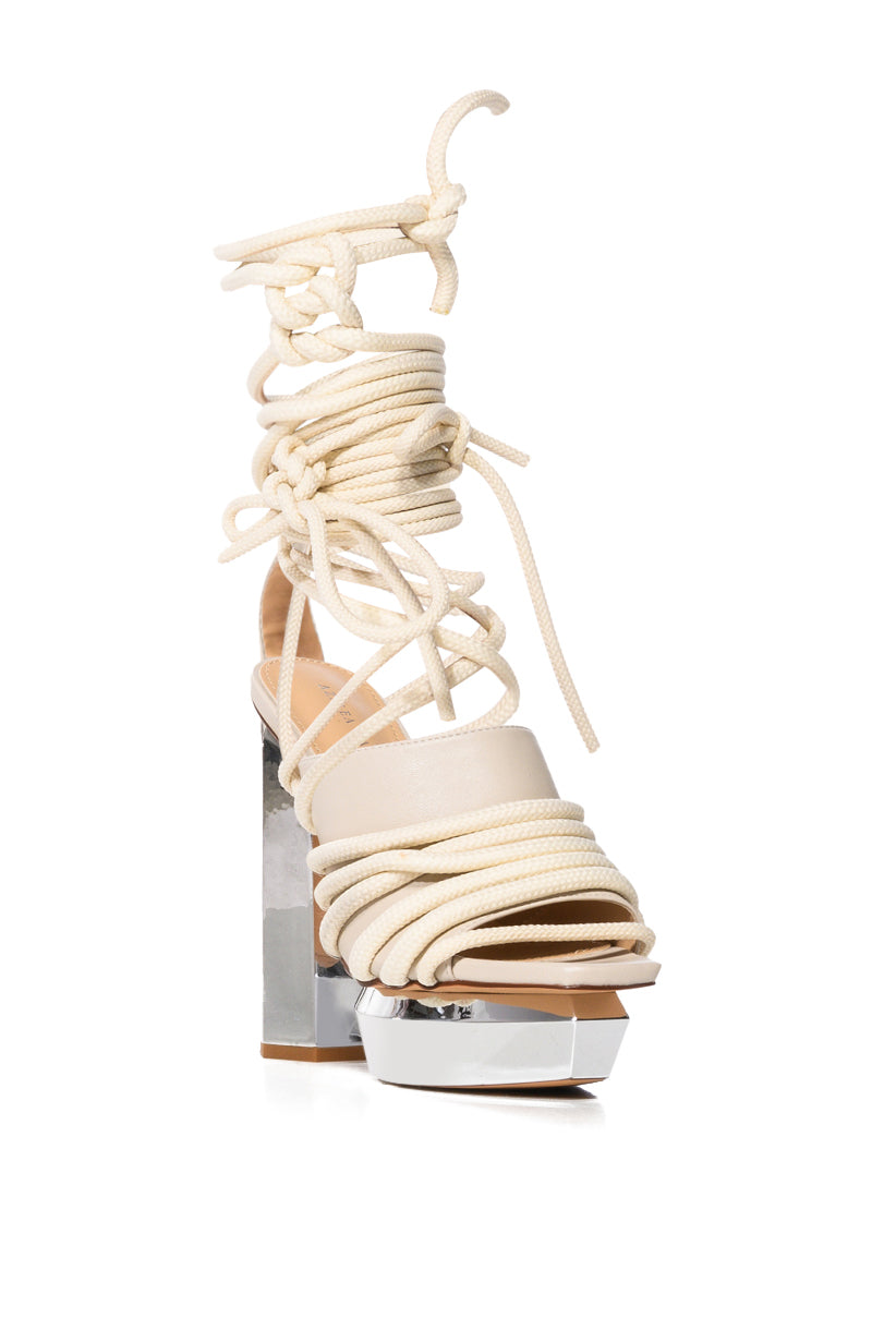 AZALEA WANG CIRRUS SILVER PLATFORM ROPE DECOR SANDAL IN NUDE