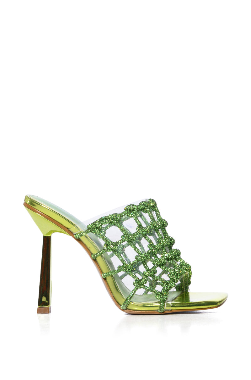 AZALEA WANG SNOWDROP EMBELLISHED KNOT WEB SANDAL IN GREEN