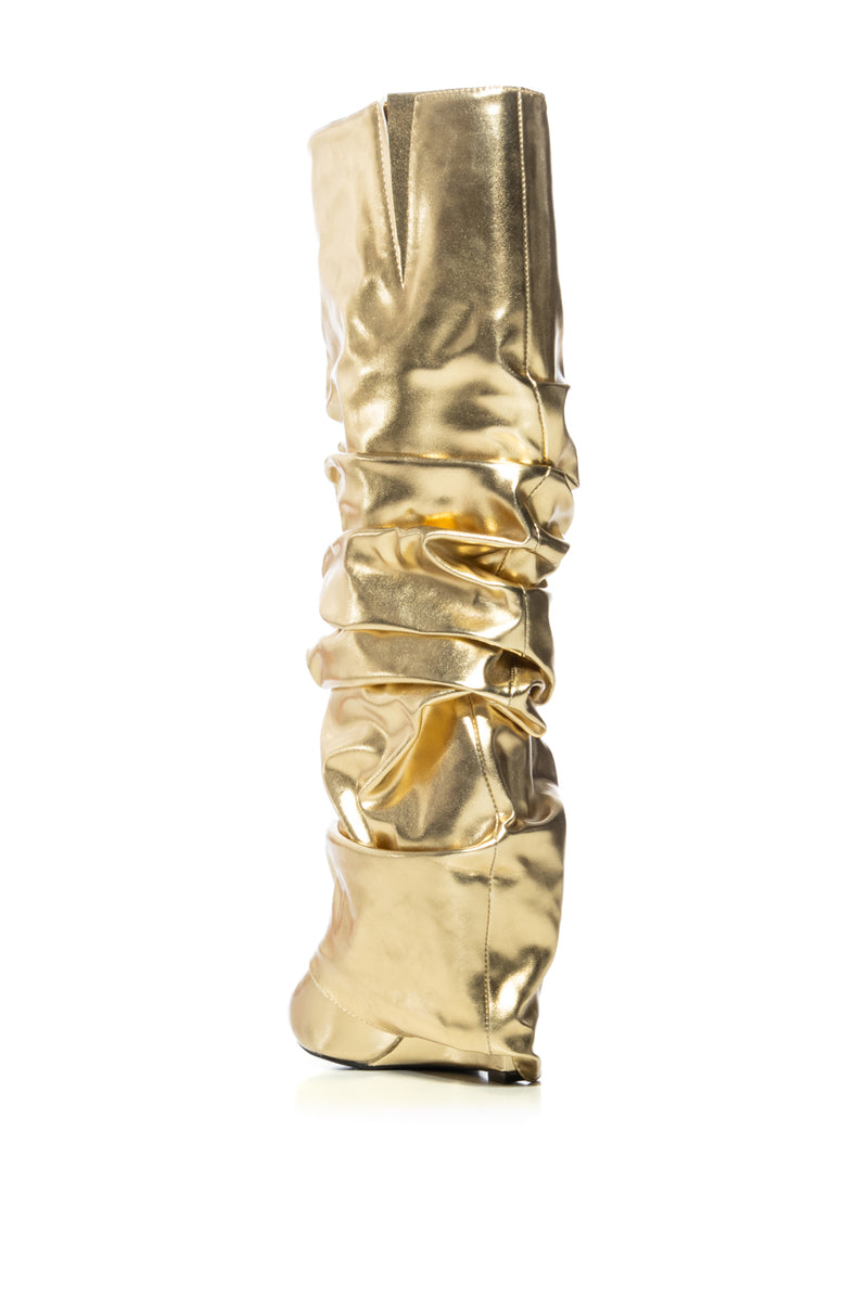 AZALEA WANG ZUMMA GOLD RUCHED WEDGE BOOT