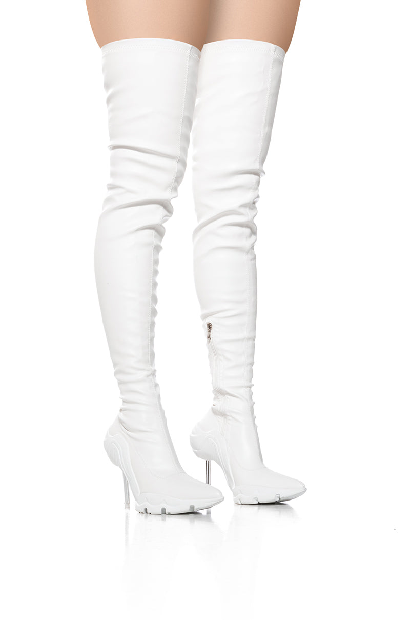 AZALEA WANG MCARTNEY STRETCH WHITE STILETTO BOOT