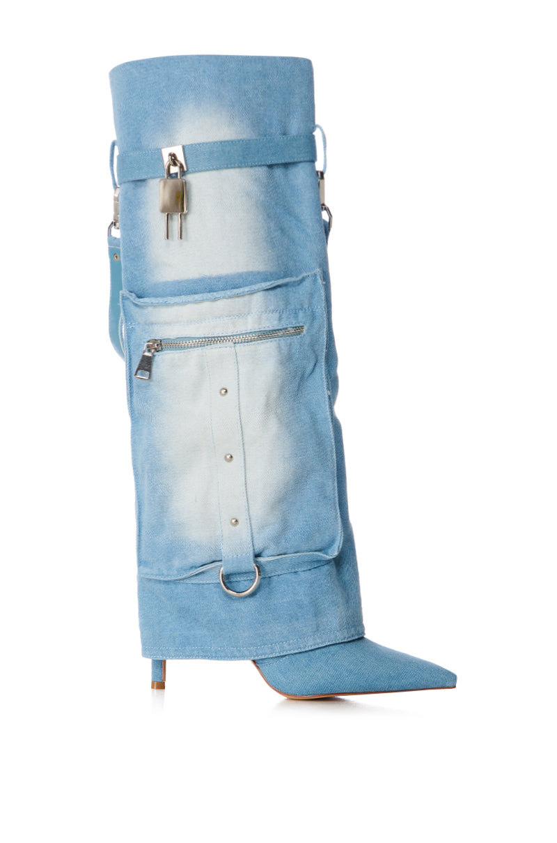 AZALEA WANG CAPALA DENIM FOLD OVER BOOT